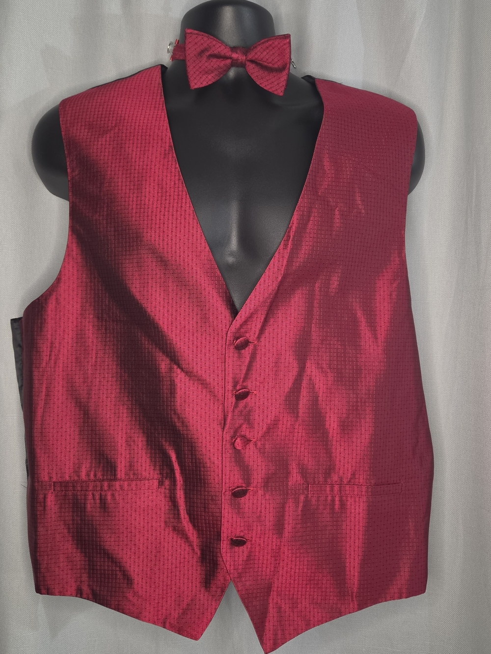 Ralph Lauren Men's Red Silk Vest & Bow Tie Set - Elegant Formal